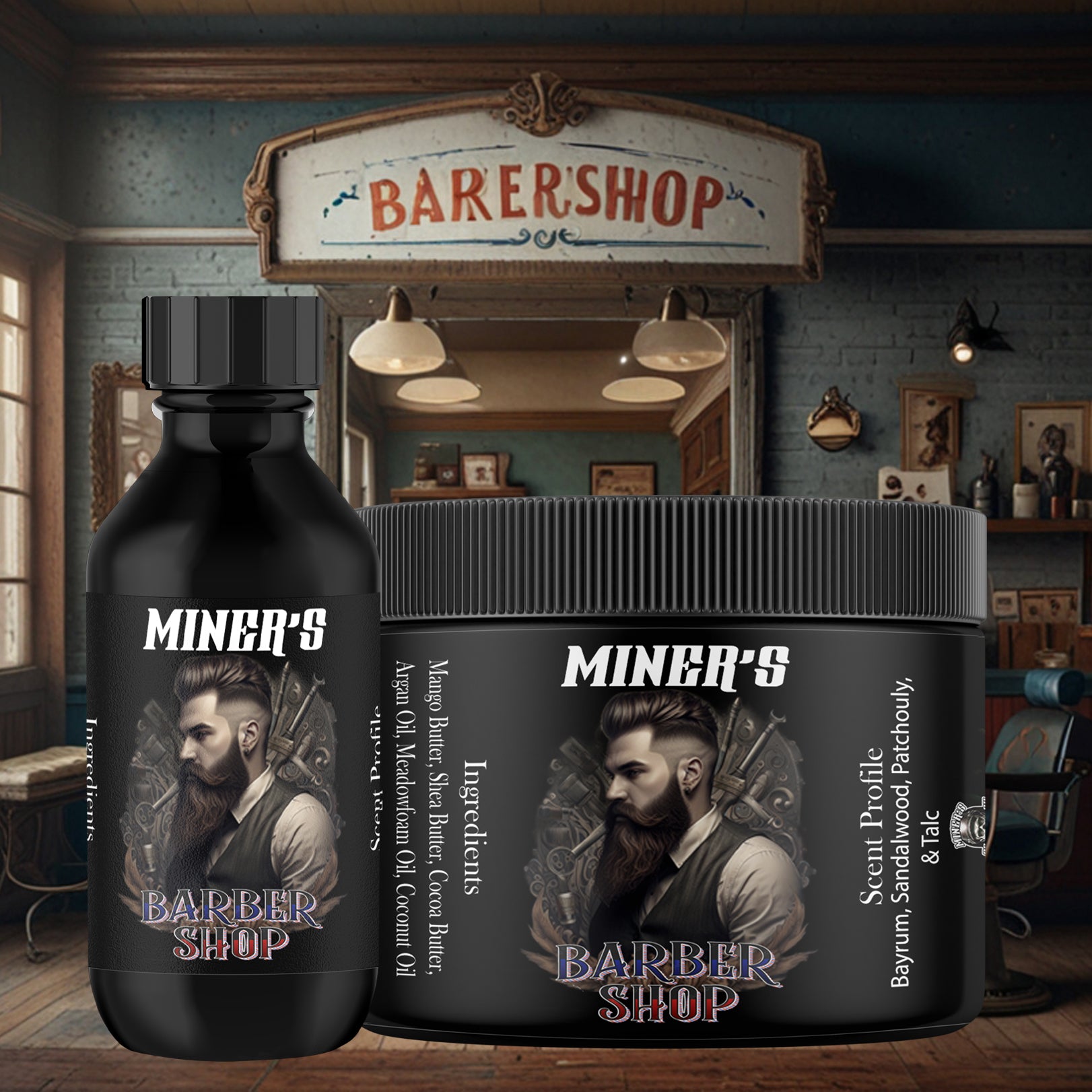 Barbershop - Beard Oil & Butter Bundle - Bay rum , Sandalwood, Patchouli, & Talc