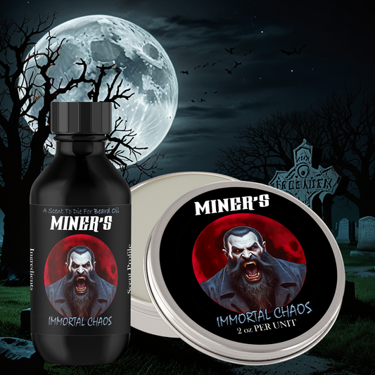 Immortal Chaos - Beard Oil & Balm Bundle - Blood Orange & Strawberry, Jasmine, Spice Plum & Wooden Stake