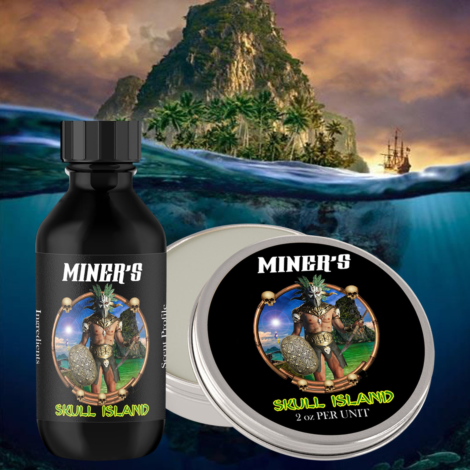 Skull Island - Beard Oil & Balm Bundle - Spiced Jasmine, Guava, Pineapple, Palm Leaves & Ocean Breeze