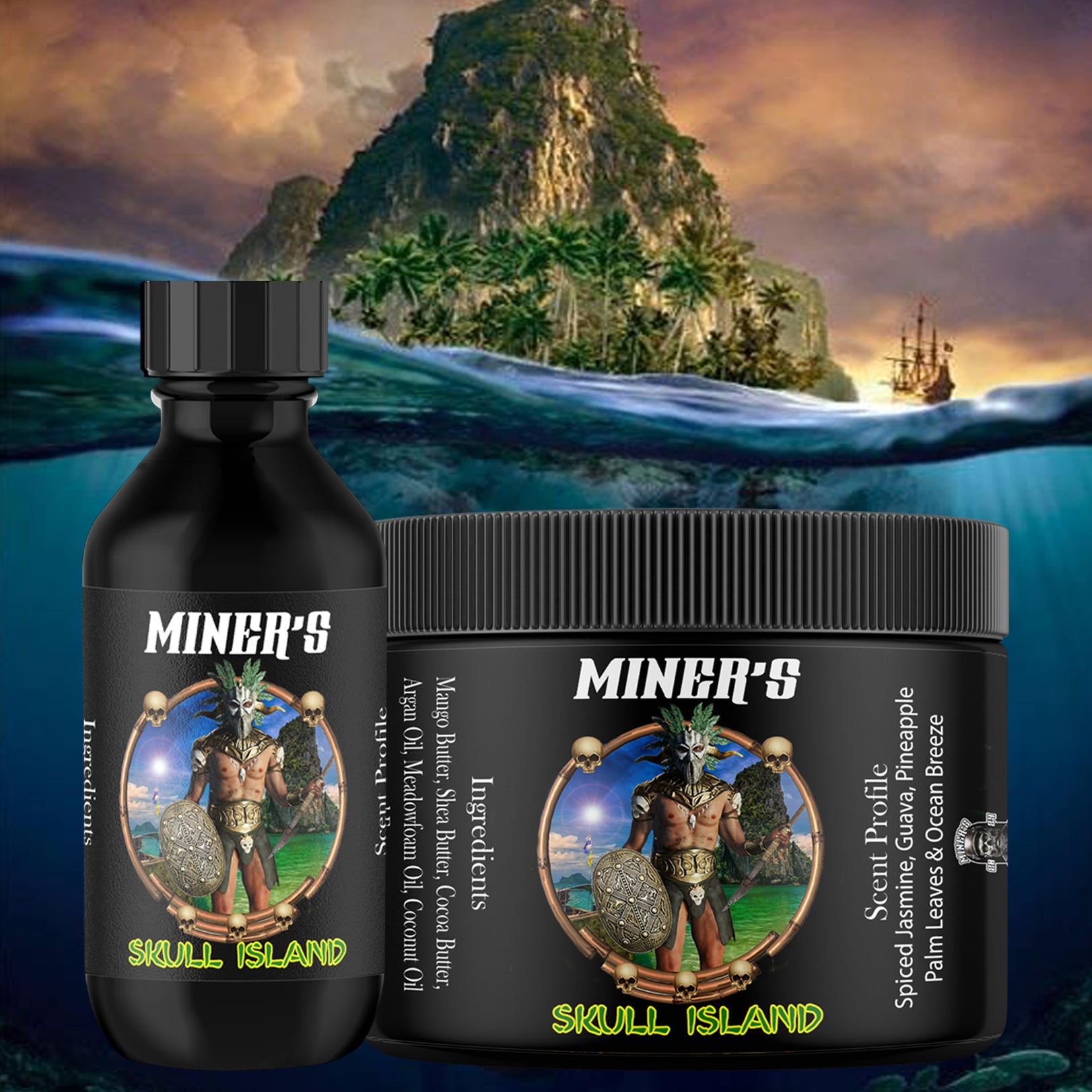 Skull Island -  Beard Oil & Butter Bundle - Spiced Jasmine, Guava, Pineapple, Palm Leaves & Ocean Breeze